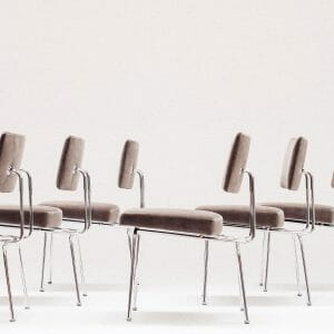 1952, Steel and fabric, Raymond Goovaerts & Elli Kruithof unique dining chairs. Set of 6 chairs designed for their private property in Antwerpen.