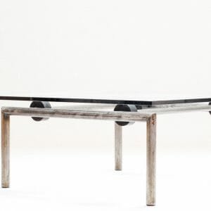 Untitled, Steel, glass & rubber. Pol Quadens unique prototype coffee table. (Gerard Kuypers) Collectible Belgian Design. From private collection Brussels.