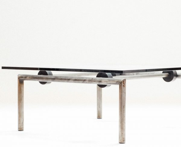 Untitled, Steel, glass & rubber. Pol Quadens unique prototype coffee table. (Gerard Kuypers) Collectible Belgian Design. From private collection Brussels.