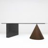 1985 Kono, Crystal glass, copper and granite, Lella & Massimo Vignelli for Casigliani. Postmodern, sculptural desk table based upon Ancient Greek mathematical principles. A most ambitious and ambiguous project by one of the most iconic designer duo's in post war 20th century design.